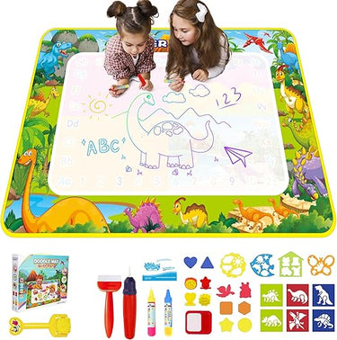 Alfombra Pintar Agua 110x70 cm - Juguetes Niños 2 a 6 Años - Agua Pizarra Mágica con Libro de Dibujo & 4 Bolígrafos - Juegos Educativos para Niños Niñas Navidad Regalos (Tema Dinosaurio)